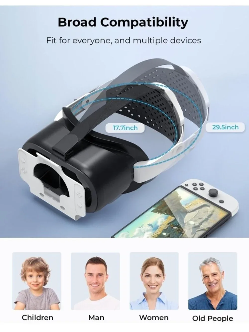 VR Headset for Nintendo Switch OLED VR Glasses W/ Adjustable Lens Head Straps